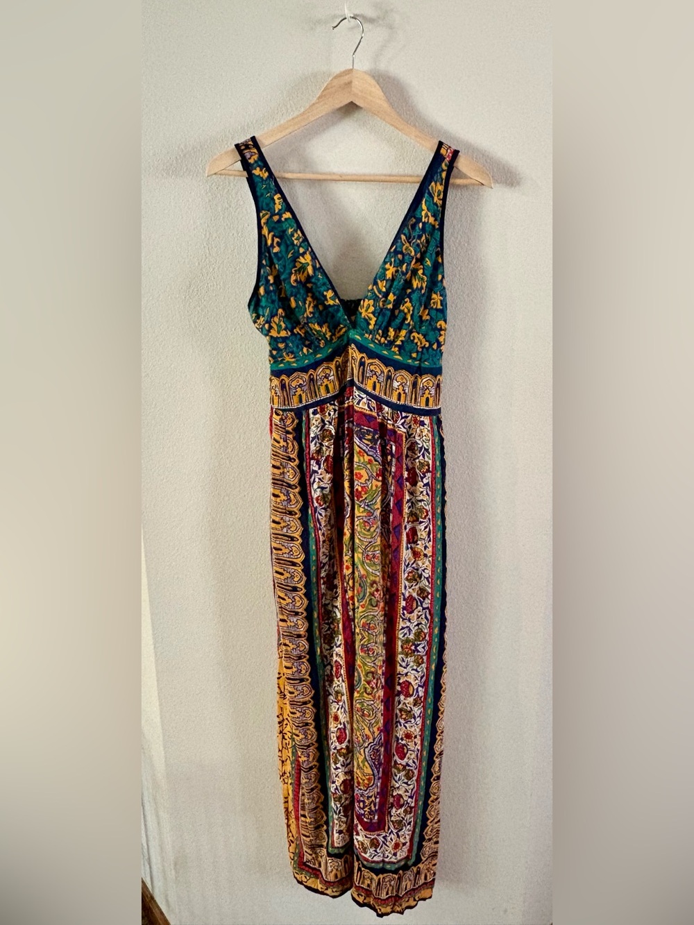 Paisley Teal and Gold Bohemian Maxi Dress
